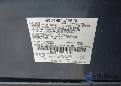 2018 Ford Taurus Se z USA, uszkodzony, nr VIN 1FAHP2D89JG134188
